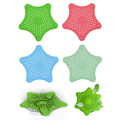 Ducha Desagüe Captador de Pelo Drenaje Red de Filtro de Desagüe Para Baño Bañera y Cocina,Estrella de Mar Filtro Fregadero de Goma, 4 Pack