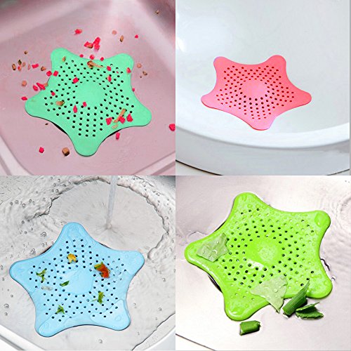 Ducha Desagüe Captador de Pelo Drenaje Red de Filtro de Desagüe Para Baño Bañera y Cocina,Estrella de Mar Filtro Fregadero de Goma, 4 Pack