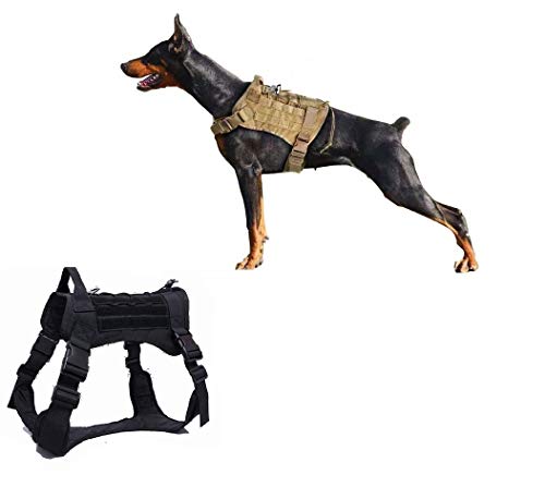 Ducomi Arnés táctico militar para perros K9 entrenamiento y trabajo – Arnés para perro – Tamaño mediano, gran pastor alemán, Pitbull, Rottweiler (Negro, M)