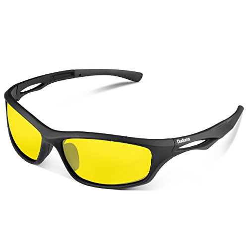Duduma Gafas de Sol Deportivas Polarizadas Para Hombre Perfectas Para Esquiar Golf Correr Ciclismo TR90 Súper Liviana Para Hombre y Para Mujer (marco mate negro con lente amarilla)