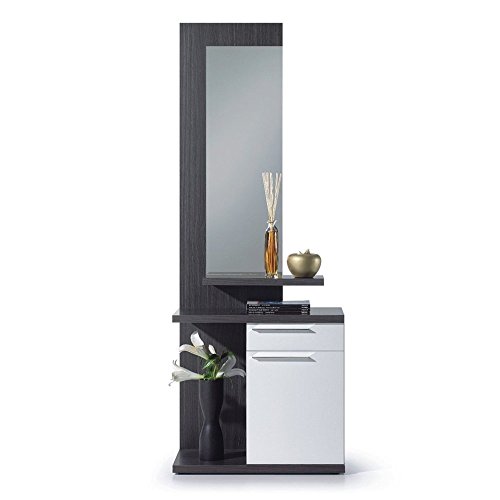 duehome Habitdesign 016746G - Recibidor con Espejo, Color Gris Ceniza y Blanco Brillo, Medidas: 186 x 61 x 29 cm de Ancho