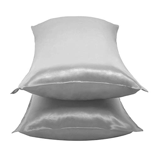 Duerer Fundas de Almohada satén Sedoso estándar para 2 Piezas, con Cierre de sobre, Muy Liso Suave de 100% Microfibra, Belleza Facial, Cuidado de la Cara, hipoalergénico - 50x76cm, Gris