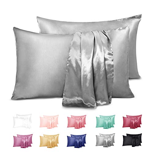 Duerer Fundas de Almohada satén Sedoso estándar para 2 Piezas, con Cierre de sobre, Muy Liso Suave de 100% Microfibra, Belleza Facial, Cuidado de la Cara, hipoalergénico - 50x76cm, Gris