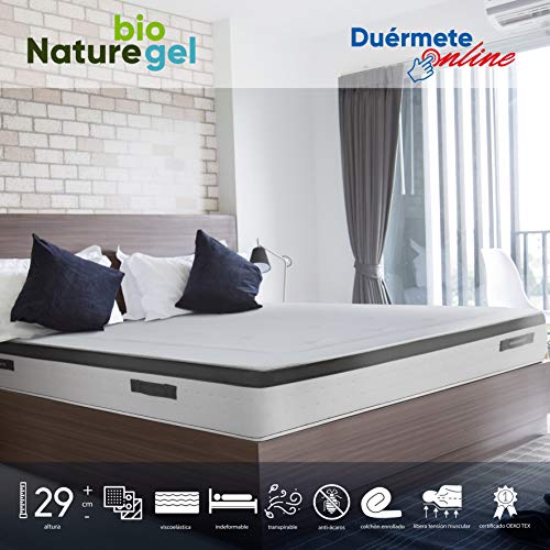 Duérmete Online - Colchón Viscoelástico Nature Biogel | Altura 29cm | Confort Máximo | Tejido Termorregulador, 135x190