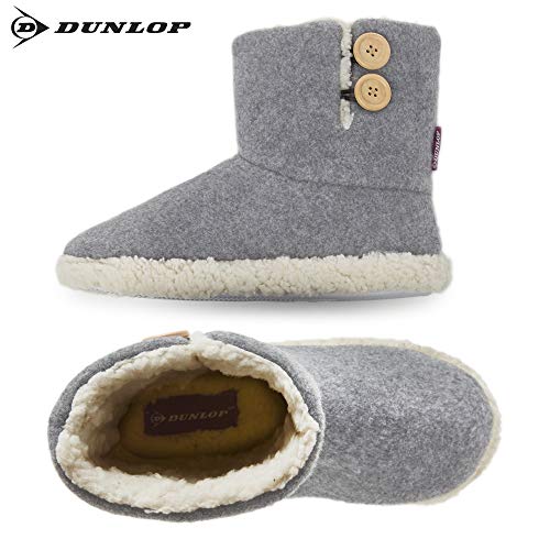 Dunlop Zapatillas Casa Mujer | Zapatillas Calienta Pies Invierno Cerradas | Pantuflas de Casa Regalo para Mujer | Botas Altas Forradas de Borreguito Suela de Goma Dura (37 EU, Gris)