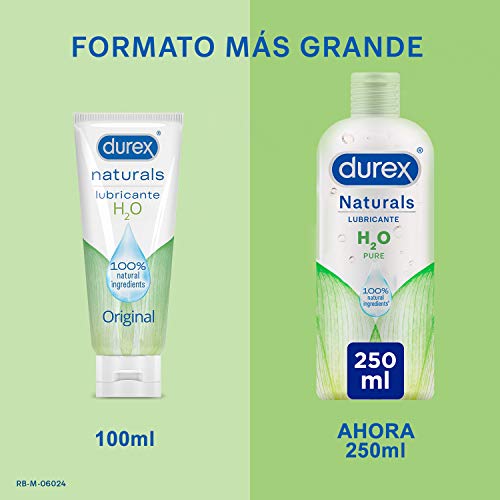 Durex Naturals H2O Lubricante, 100% Natural Sin Fragancia, Colorantes ni Agentes Irritantes – 250ml