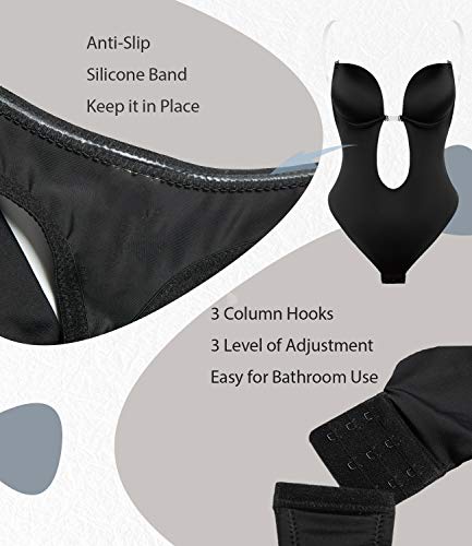 DUROFIT Bodys Moldeadores Mujer Body Shaper Invisible Escote en V sin Espalda Body Faja Reductora Shapewear Lencería Negro S