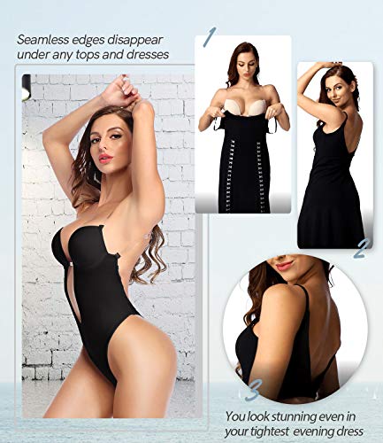DUROFIT Bodys Moldeadores Mujer Body Shaper Invisible Escote en V sin Espalda Body Faja Reductora Shapewear Lencería Negro S