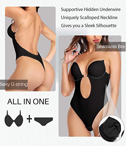 DUROFIT Bodys Moldeadores Mujer Body Shaper Invisible Escote en V sin Espalda Body Faja Reductora Shapewear Lencería Negro S