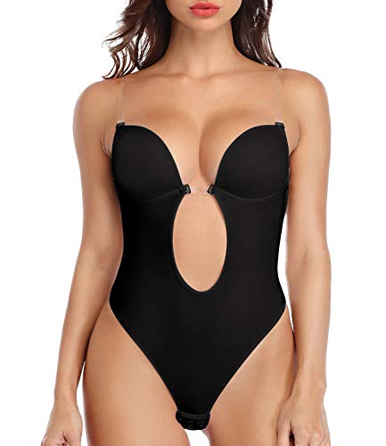DUROFIT Bodys Moldeadores Mujer Body Shaper Invisible Escote en V sin Espalda Body Faja Reductora Shapewear Lencería Negro S