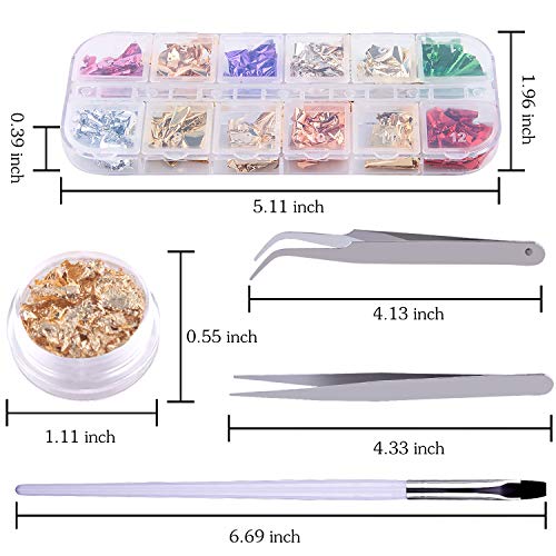 Duufin 80 Tipos de Nail Art Foil Glitter para Uñas con Pinceles para Uñas y Pieza Pinza para Decoración de Arte de Uñas