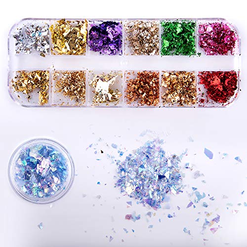 Duufin 80 Tipos de Nail Art Foil Glitter para Uñas con Pinceles para Uñas y Pieza Pinza para Decoración de Arte de Uñas