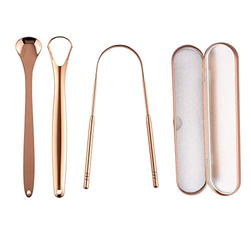 DXIA 3Pcs Raspador de lengua,Limpiador lingual de Acero inoxidable, Raspador de Alimentos,Naturalmente Antimicrobiano y Previene Enfermedades de Salud Oral, Combatir el Mal Aliento (Rosa)