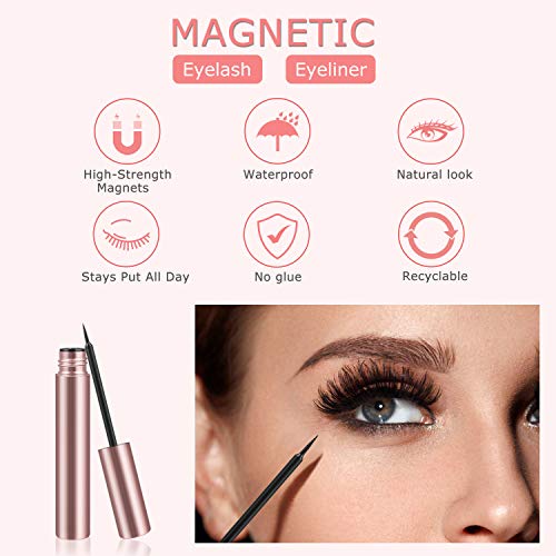 Dyroe Pestañas Magneticas 5 Pares Kit de Pestañas Postizas Magnético Delineador de Ojos 3D Impermeables Naturales Reutilizable de Larga Duración no Pegamento Pestañas Falsas Lashes con 5 Imanes