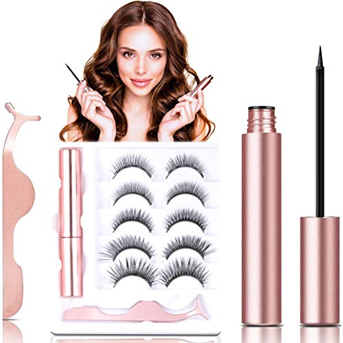 Dyroe Pestañas Magneticas 5 Pares Kit de Pestañas Postizas Magnético Delineador de Ojos 3D Impermeables Naturales Reutilizable de Larga Duración no Pegamento Pestañas Falsas Lashes con 5 Imanes