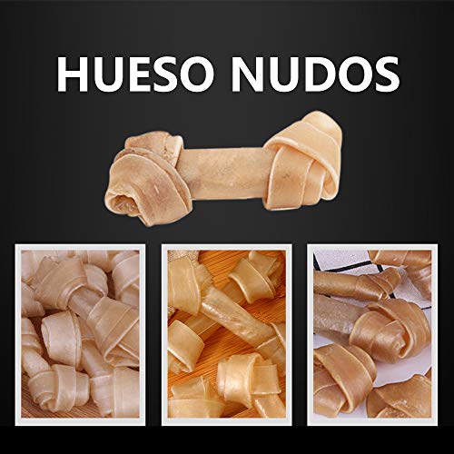 DZL- Huesos de Cuero Nudo para Perros 10PC Fortalecedor de Dientes Delicias para Perros Altamente proteicas y Bajas en Grasa para los Dientes  y el Comportamiento sanos (6.5cm-10PC)
