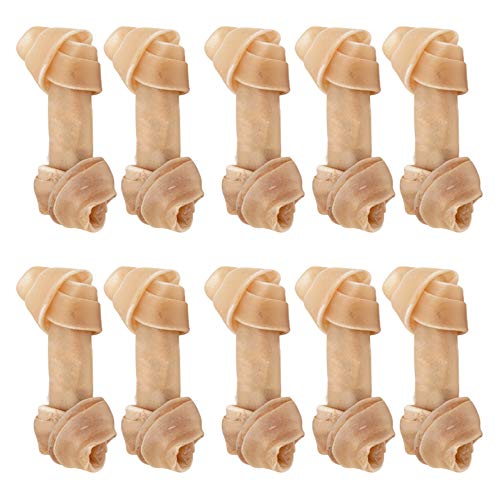 DZL- Huesos de Cuero Nudo para Perros 10PC Fortalecedor de Dientes Delicias para Perros Altamente proteicas y Bajas en Grasa para los Dientes  y el Comportamiento sanos (6.5cm-10PC)