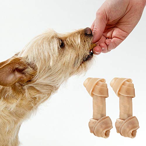 DZL- Huesos de Cuero Nudo para Perros 10PC Fortalecedor de Dientes Delicias para Perros Altamente proteicas y Bajas en Grasa para los Dientes  y el Comportamiento sanos (6.5cm-10PC)