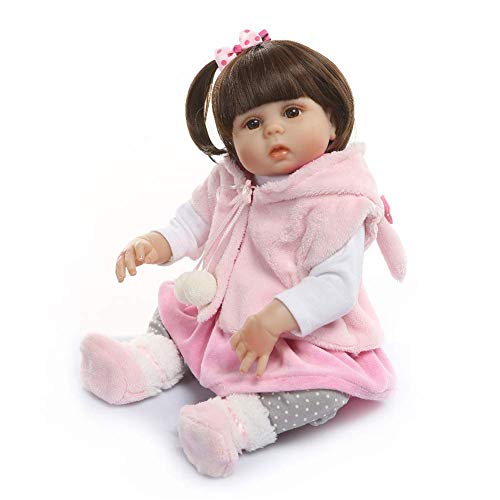 DZX Juguete de muñeca de simulación de Silicona Completa de 48 cm, muñeca de bebé renacida con Conjunto de Ropa de Capa Rosa, Ojo marrón, muñeca de Juguete de simulación
