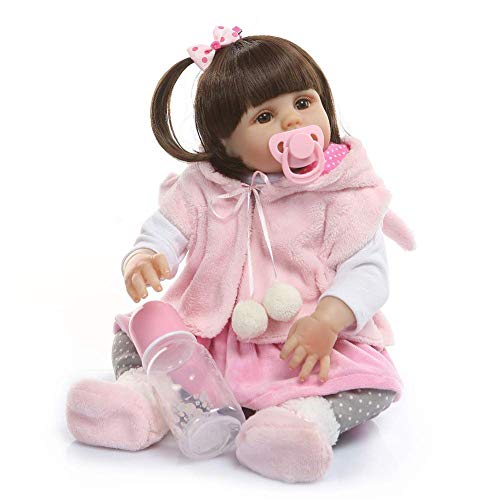 DZX Juguete de muñeca de simulación de Silicona Completa de 48 cm, muñeca de bebé renacida con Conjunto de Ropa de Capa Rosa, Ojo marrón, muñeca de Juguete de simulación