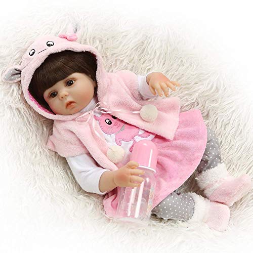 DZX Juguete de muñeca de simulación de Silicona Completa de 48 cm, muñeca de bebé renacida con Conjunto de Ropa de Capa Rosa, Ojo marrón, muñeca de Juguete de simulación