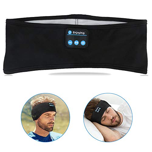 E-More - Diadema inalámbrica con Bluetooth, lavable, ajustable, para dormir, con manos libres, música y micrófono para correr, llamadas de yoga, viajes al aire libre, senderismo, color negro