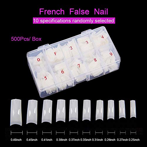 Ealicere 500 Piezas Uñas Falsas Artificiales de Acrílico Francesa Natural Puntas de Uñas de Manicura con Caja para Mujeres Chicas …
