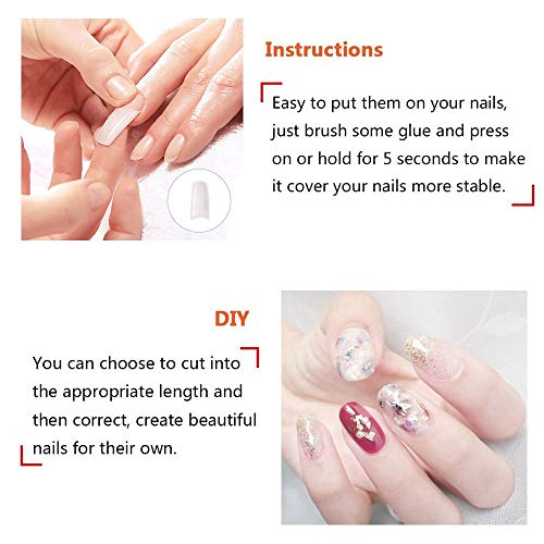 Ealicere 500 Piezas Uñas Falsas Artificiales de Acrílico Francesa Natural Puntas de Uñas de Manicura con Caja para Mujeres Chicas …