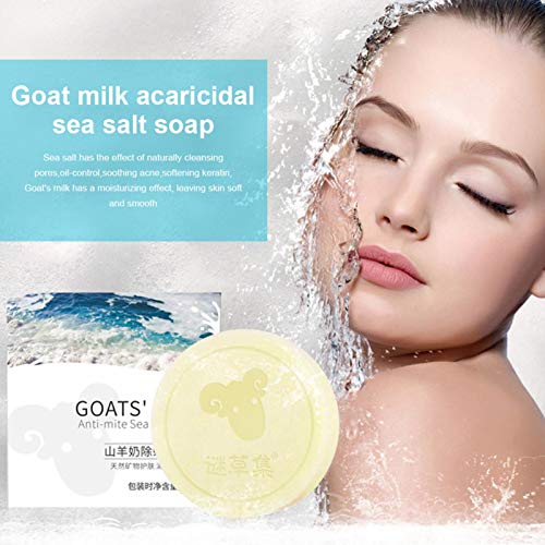 earlyad Jabón Facial Leche de Cabra Mineral Natural Sal de Mar Jabón Limpiador Control de Aceite Jabón Hidratante