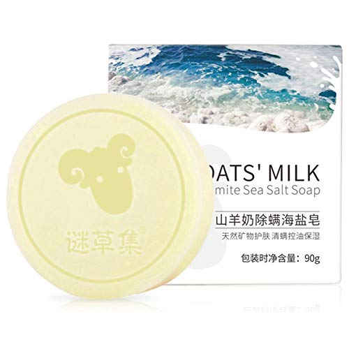 earlyad Jabón Facial Leche de Cabra Mineral Natural Sal de Mar Jabón Limpiador Control de Aceite Jabón Hidratante