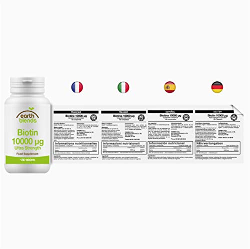 Earth Blends - Biotina 10000 μg, vitaminas del complejo B, para adultos (180 comprimidos)