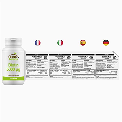 Earth Blends - Biotina 5000 μg, Vitaminas del complejo B, para adultos (180 comprimidos)
