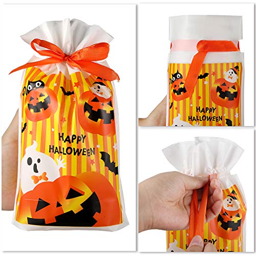 EasyAcc 60 Piezas Bolsa de Dulces Halloween con Cordón, Bolsas de regalo de calabaza divertidas para fiesta de Halloween, Bolsa de regalo de galletas de chocolate para niños