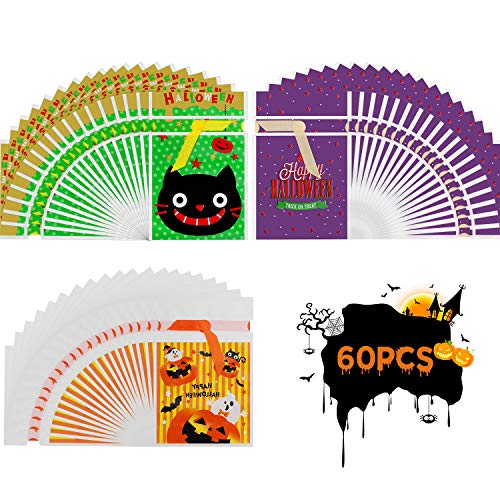 EasyAcc 60 Piezas Bolsa de Dulces Halloween con Cordón, Bolsas de regalo de calabaza divertidas para fiesta de Halloween, Bolsa de regalo de galletas de chocolate para niños