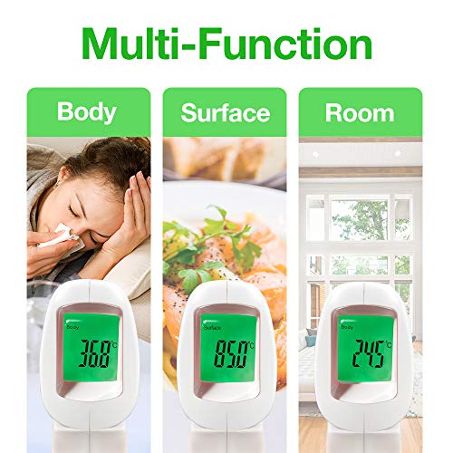Easy@Home 3 en 1 termómetro de frente infrarrojo sin contacto, pantalla digital retroiluminada de tres colores Temperatura de lectura instantánea de bebés, marca compartida