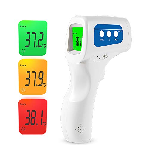 Easy@Home 3 en 1 termómetro de frente infrarrojo sin contacto, pantalla digital retroiluminada de tres colores Temperatura de lectura instantánea de bebés, marca compartida