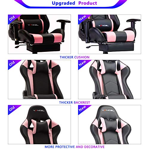 EAVANCEL Silla Gaming Sillones de Oficina Reclinable Ergonomica con Reposapiés Retráctil con Masaje Lumbar para Gamer (Rosa)