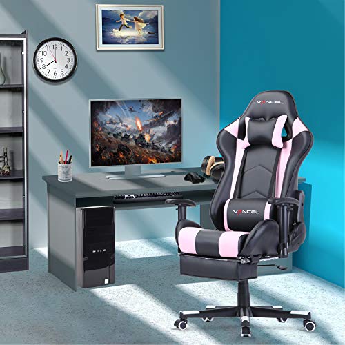 EAVANCEL Silla Gaming Sillones de Oficina Reclinable Ergonomica con Reposapiés Retráctil con Masaje Lumbar para Gamer (Rosa)