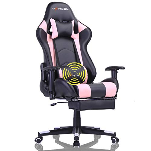 EAVANCEL Silla Gaming Sillones de Oficina Reclinable Ergonomica con Reposapiés Retráctil con Masaje Lumbar para Gamer (Rosa)