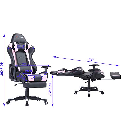 EAVANCEL Silla Gaming Sillones de Oficina Reclinable Ergonomica con Reposapiés Retráctil con Masaje Lumbar para Gamer (Rosa)