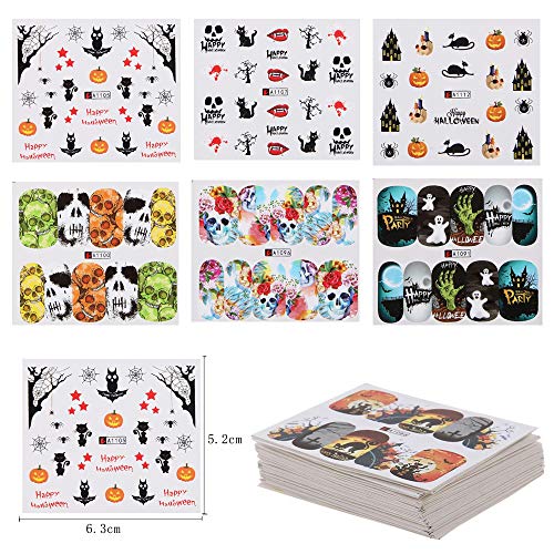 EBANKU 50 HojasPegatinas para Uñas Kit Halloween Pegatinas Transferencia Agua Uñas Calcomanías Etiquetas Engomadas Uñas Nail Art Stickers para Manicura Diseño DIY de Uñas