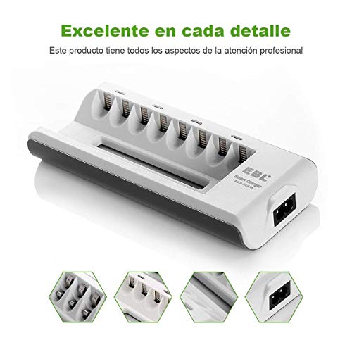 EBL 808A 8 Bay AA AAA Cargador de Batería con 8 Piezas de AAA 800mAh Ni-MH Pilas Recargables
