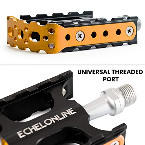 Echelon Line Pedales de Bicicleta de Montaña MTB Pedales de Ciudad para Bici Planos de Aleación de Aluminio (5% cupón de Descuento 489O2EXL) (Oro)