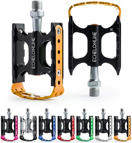 Echelon Line Pedales de Bicicleta de Montaña MTB Pedales de Ciudad para Bici Planos de Aleación de Aluminio (5% cupón de Descuento 489O2EXL) (Oro)
