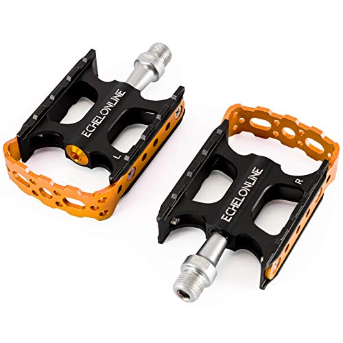 Echelon Line Pedales de Bicicleta de Montaña MTB Pedales de Ciudad para Bici Planos de Aleación de Aluminio (5% cupón de Descuento 489O2EXL) (Oro)