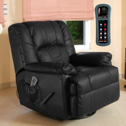 ECO-DE Sofá de Masaje Balancín Giratorio en Piel con Calor Lumbar ECO-8615 Negro