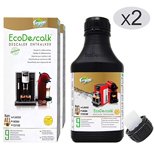 EcoDescalk Ecológico Concentrado (2x9 Descalcificaciones). Descalcificador 100% Natural. Limpiador para Cafeteras. Todas las Marcas. Producto CE.