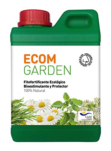 Ecom Garden Abono Bioestimulante Ecológico. 1 Litro. Vigorizante Natural Para Plantas De Interior Y Exterior, Huerta, Frutales, Setos Y Jardín. Rinde Hasta 33 Litros De Preparado. Nueva Etiqueta
