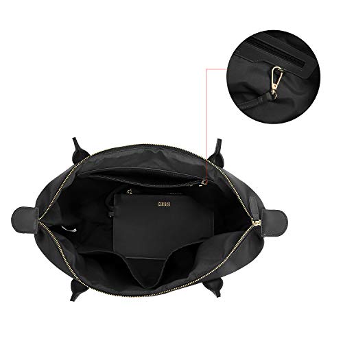 ECOSUSI Bolsos Totes Mujer Bolso de Compras de Nylon Bolso de Hombro Bolso de Trabajo Bandolera para el Trabajo Escolar Viajes de Compras Negro