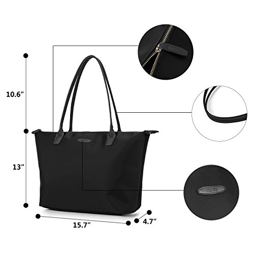 ECOSUSI Bolsos Totes Mujer Bolso de Compras de Nylon Bolso de Hombro Bolso de Trabajo Bandolera para el Trabajo Escolar Viajes de Compras Negro